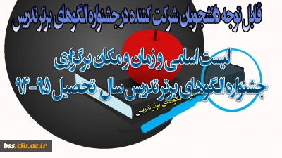 لیست اسامی وزمان ومکان برگزاری جشنواره الگوهای برتر تدریس سال  تحصیل 95-94