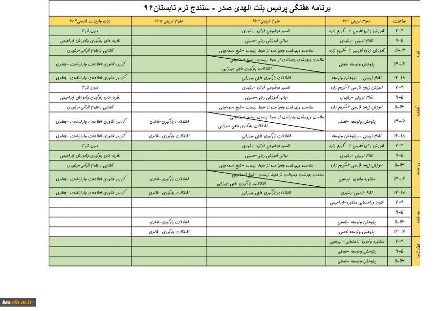 برنامه ترم تابستان