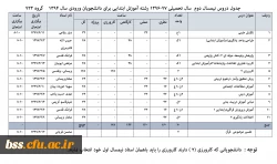 جدول دروس نیمسال دوم  سال تحصیلی 97-1396 رشته آموزش ابتدایی برای دانشجویان ورودی سال 1394    گروه 923