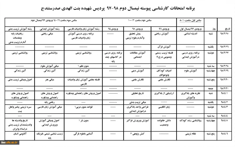 اصلاحیه امتحان