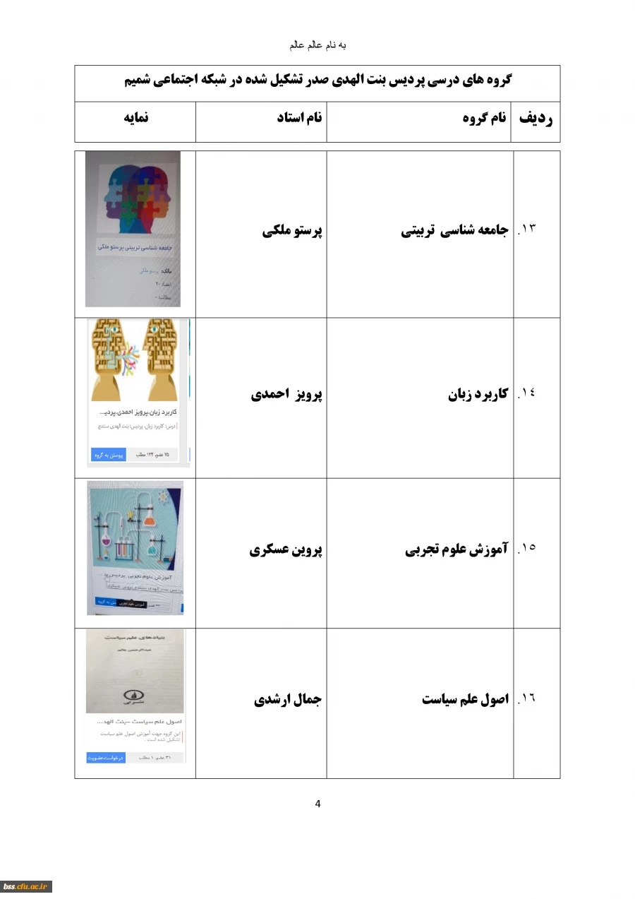 گروه های درسی که در شبکه اجتماعی شمیم تشکیل شده اند 6