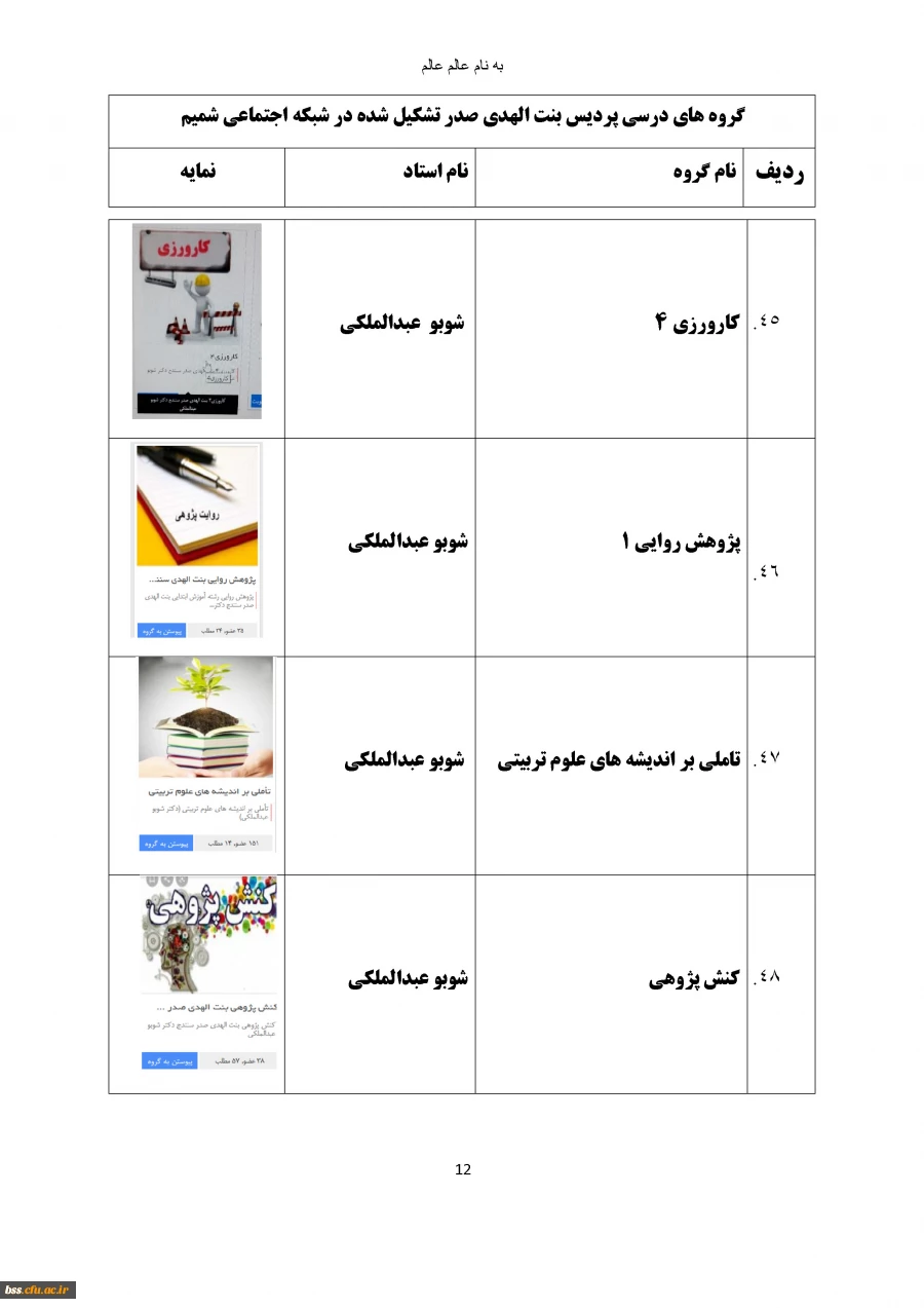 گروه های درسی که در شبکه اجتماعی شمیم تشکیل شده اند 13