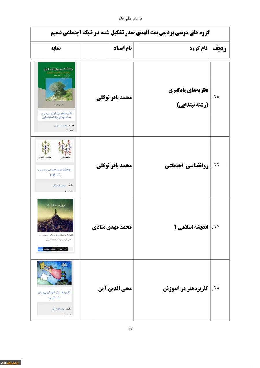 گروه های درسی که در شبکه اجتماعی شمیم تشکیل شده اند 18